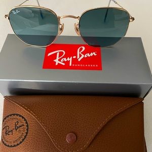 Ray-Ban hexagonal sunglasses Blue lenses. New with box and case